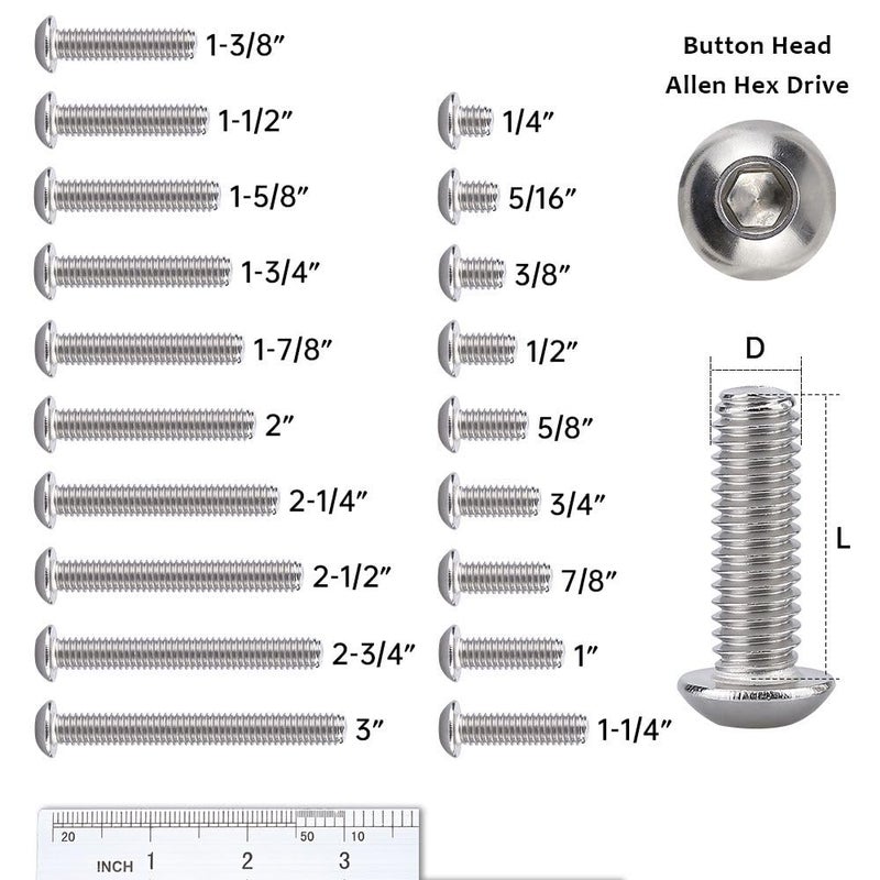RoyceMart 1/4-20 x 1/2" (25 Pack) Hex Socket Button Head Cap Screws Bolts, Allen Socket Drive, 304 Stainless Steel 18-8, Bright Finish, Full Machine UNC Threads - Image 3